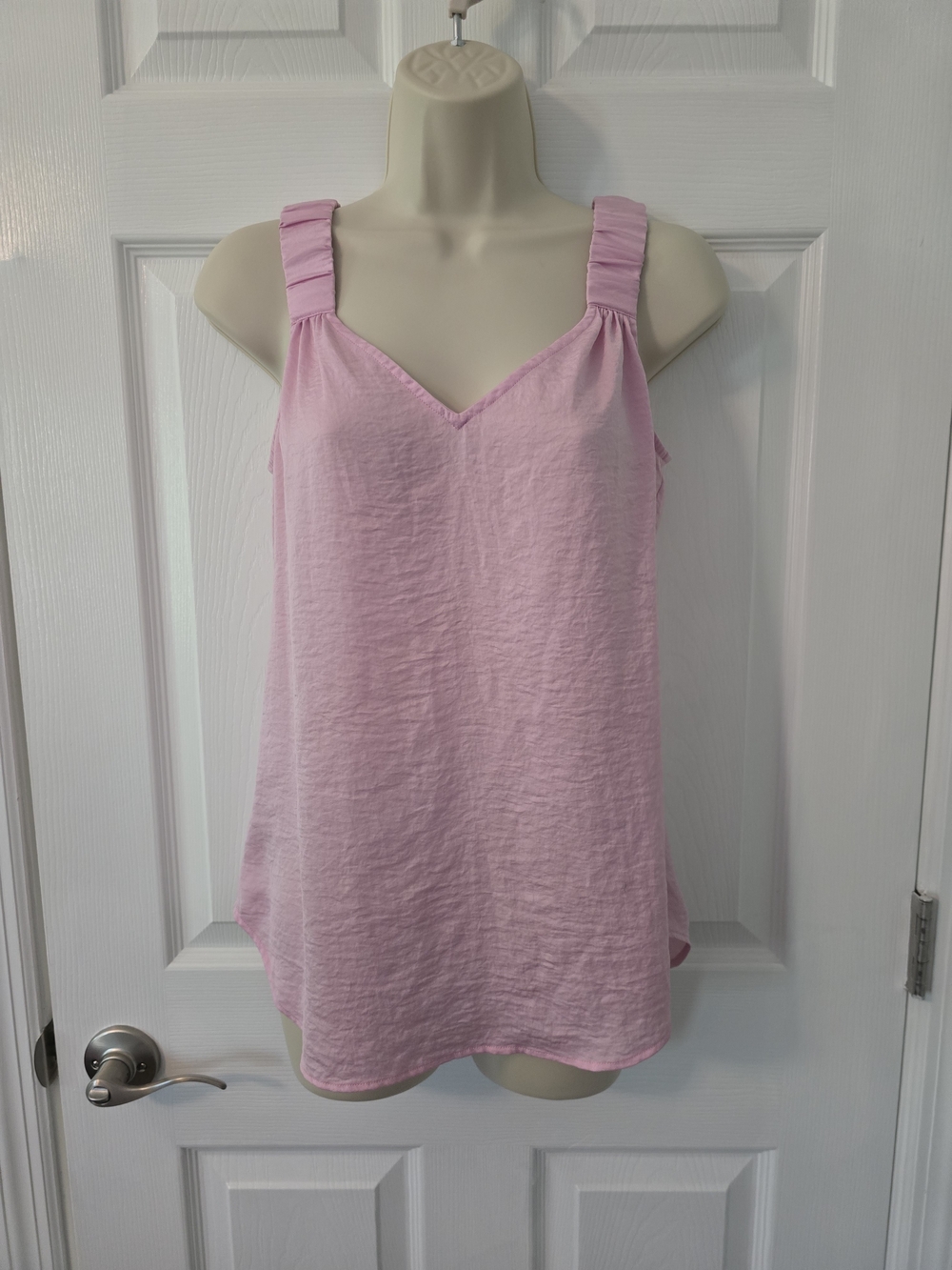 CAbi Soft Pink V-Neck Camisole with Ruched Straps